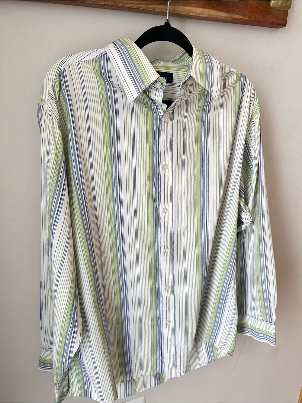 Weir Golf Green Blue Striped Cotton Button-Up Dress Shirt Men’s Large